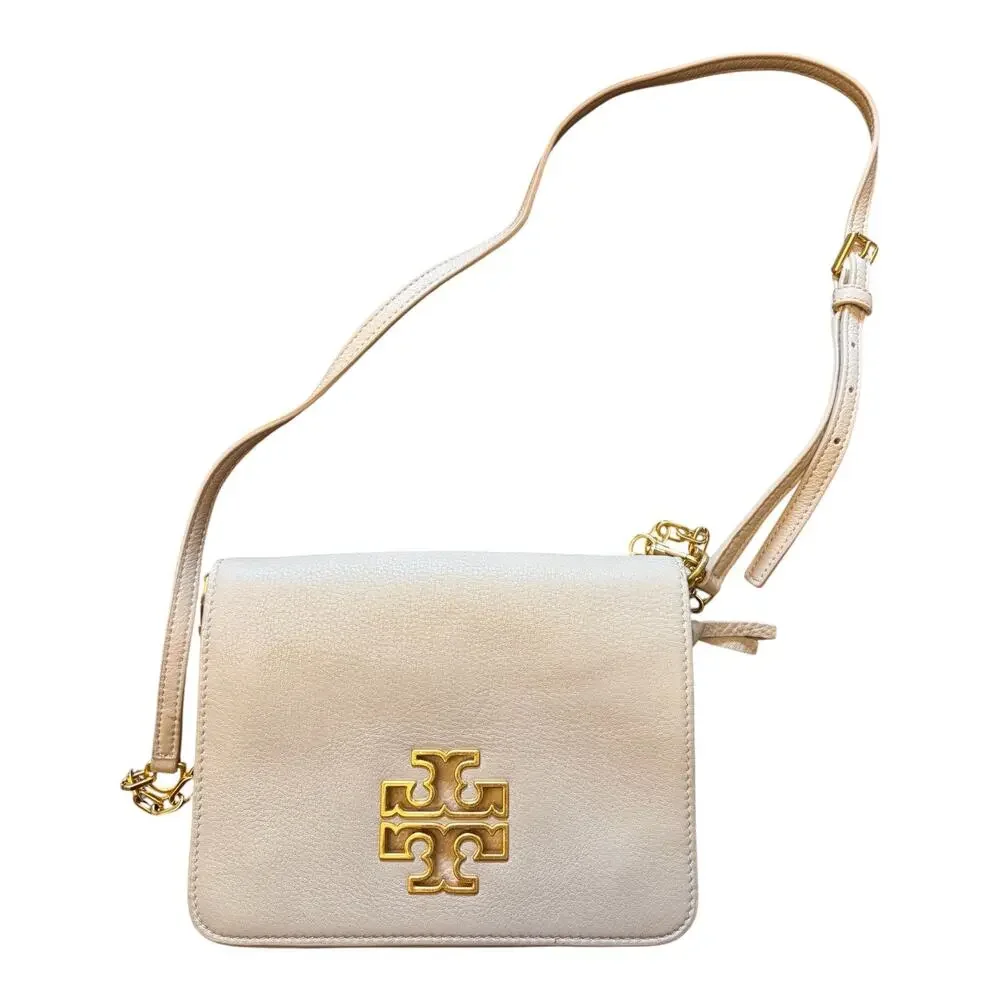 Tory Burch Britten Combo Crossbody Bag Pebbled Leather Chain Purse Gold Logo